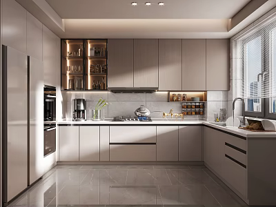 Modern Kitchen Interior Design With Sleek Cabinets Countertop Appliances And Natural Light From Window 3d model