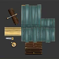 Cartoon Wooden Cabin Scene With Blue Roof And Stacked Wooden Logs