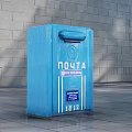Commercial Blue Postal Equipment Postbox With 1812 Number On Gray Brick Wall Ground