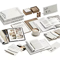 Stylish Open Books And Magazines Display With Coffee Cup Calendar And Notebooks