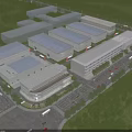 Modern Industrial Warehouse Park Featuring Multiple Buildings Greenery Trees And Roads