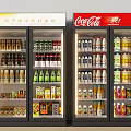 Commercial Beverage Display Refrigerators with Coca-Cola and Various Bottled Canned Drinks