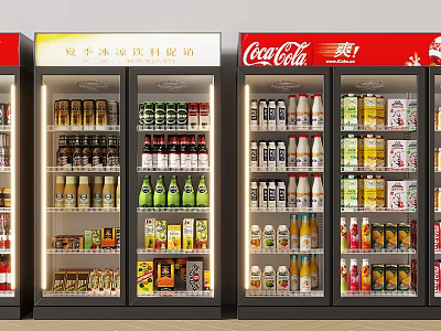 Commercial Beverage Display Refrigerators with Coca-Cola and Various Bottled Canned Drinks 3d model