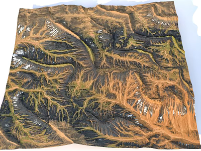 Detailed Natural Terrain Model Featuring Gullies Green Patches And Brown Textures 3d model