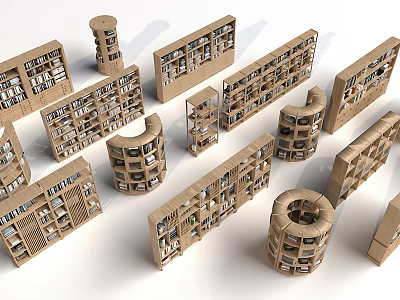 Various Modern Bookcases With Different Designs And Open Shelf Structures 3d model