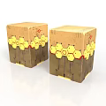 Two Decorative Cardboard Boxes With Hexagonal Yellow Patterns And Red Accents For Scene Construction