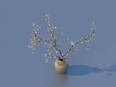 Decorative Beige Vase With Slender Branches And White Small Flowers 3d model