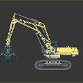 Building Blocks Excavator Model With Yellow Body Blue Claw And Tracked Chassis