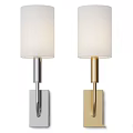 Modern Silver and Gold Wall Lamps with White Shades Mounted on Gray Wall