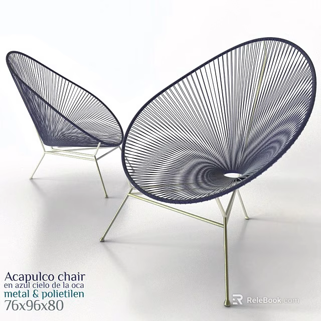 Stylish Acapulco Chair With Woven Design And Metal Frame For Indoor Outdoor Use 3d model 