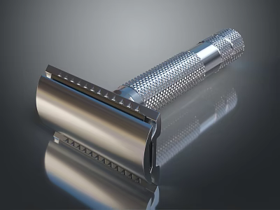 Manual Metal Razor With Textured Handle And Sharp Blade For Daily Shaving 3d model