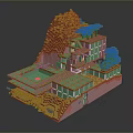 Modern 3D Model Architecture On Mountain Like Terrain With Yellow Hillside And Green Trees