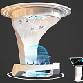 Modern Futuristic Display Shelf Interior With Interactive Globe And Digital Screen Elements