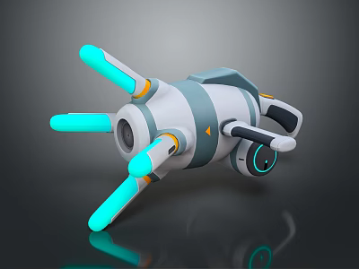 Futuristic Sci Fi Weapon With White Gray Cylindrical Body And Cyan Glowing Mechanical Parts 3d model