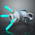 Futuristic Sci Fi Weapon With White Gray Cylindrical Body And Cyan Glowing Mechanical Parts
