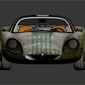 Vintage Sports Car With Green Stripes And Orange Open Top Interior Design