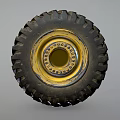 Heavy Duty Off Road Tire With Deep Tread And Yellow Metal Rim Design