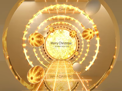 Golden Christmas New Year Event Passage With Illuminated Spheres And Lighting Decorations 3d model