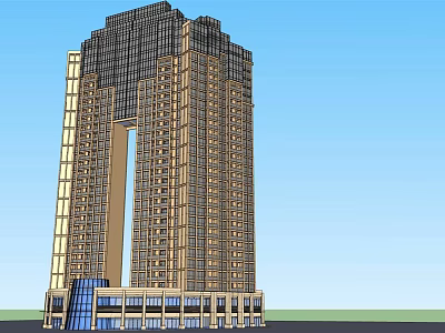 Modern High Rise Building With Glass Curtain Wall Brick Exterior And Blue Glass Entrance 3d model