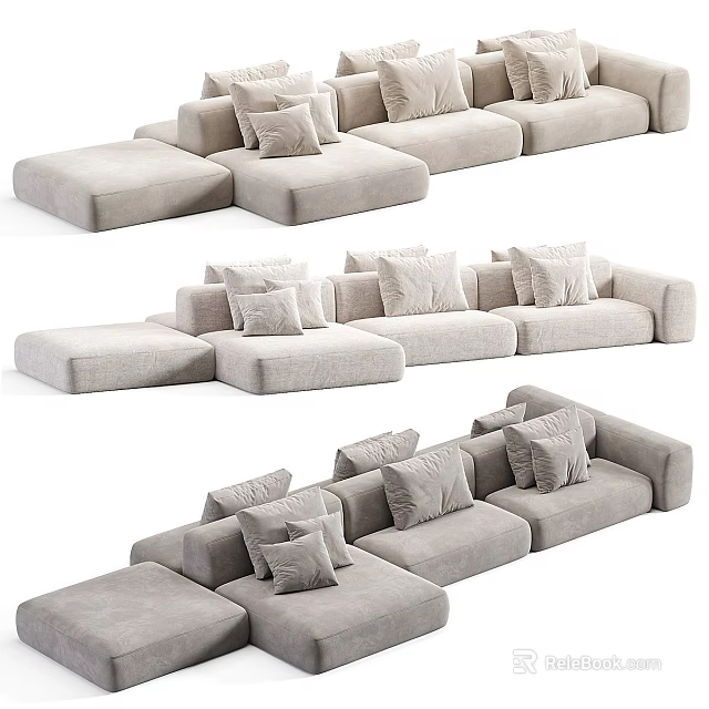 Light Gray Modular Sofa With Cushions Modern Design Multiple Angles 3d model