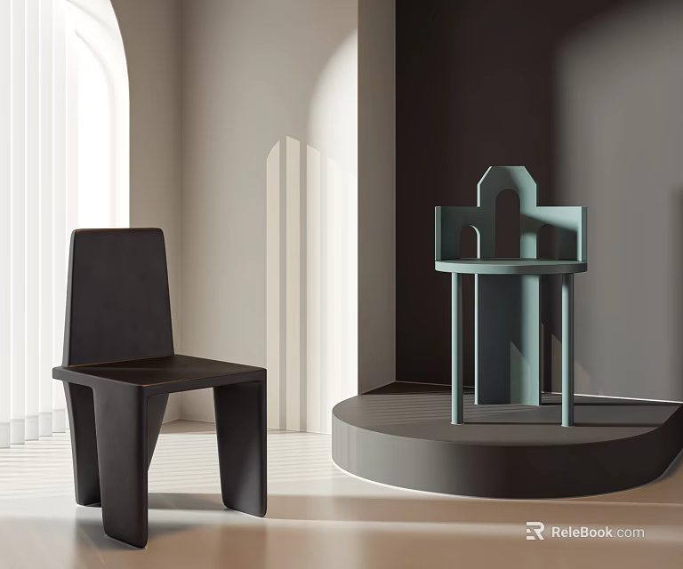 Modern Geometric Single Chairs in Black and Light Blue for Minimalist Interior Showroom 3d model 