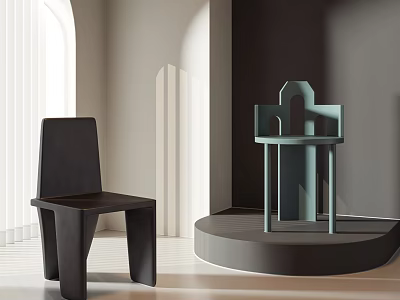 Modern Geometric Single Chairs in Black and Light Blue for Minimalist Interior Showroom 3d model