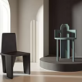 Modern Geometric Single Chairs in Black and Light Blue for Minimalist Interior Showroom
