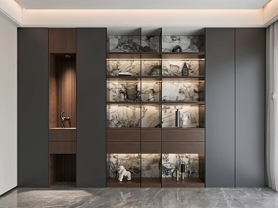 Modern Elegant Bookcase Interior With Marble Shelves And Decorative Storage Compartments 3d model