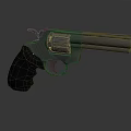 Metallic Revolver Handgun With Gray Grip And Dark Background Reflection