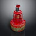 Marine Red Buoy Equipped With Solar Panel And Small House On Top