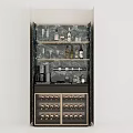 Modern Luxury Home Wine Cabinet With Marble Backdrop And Ample Wine Bottle And Glassware Storage