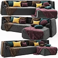 Cozy Sectional Sofa With Colorful Throw Pillows And Soft Blankets 3d model