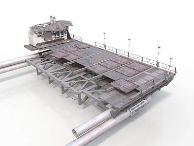 Large Industrial Metal Platform Structure With Rustic Surface Railings And Pipes 3d model