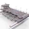 Large Industrial Metal Platform Structure With Rustic Surface Railings And Pipes