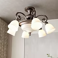 Elegant Classic Chandelier With White Shades And Curved Metal Design In Interior Space