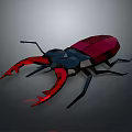 Low Poly Beetle With Red And Black Body And Large Red Pincers On Gray Background