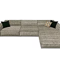L Shaped Sectional Sofa With Neutral Textured Fabric And Decorative Throw Pillows 3d model