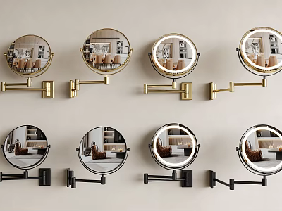 Modern Round Mirrors with Gold Black Metal Brackets Wall Mounted Home Decor 3d model