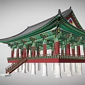 Traditional Korean Religious Temple Pavilion With Green Roof Red Pillars And Taeguk Symbol