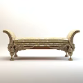 Elegant Classical Ottoman Bench With Ornate Carved Legs And Floral Fabric