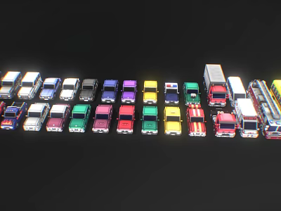 Colorful Model Toy Cars Including Sedans Trucks And Fire Engines On 3d model