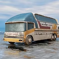 Old Bunny Car Bus Featuring Bunny Planet in Blue Yellow White on Icy Ground