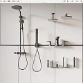 Sleek Black Modern Shower Fixtures With Handheld And Overhead Heads On White Wall