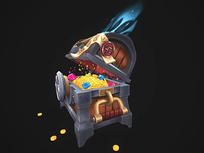 Treasure Box Treasure Box Gold Wooden Box Gold Coin Treasure Box Treasure Box Gold and Silver Treasure 3d model