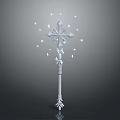 Shiny Silver Enchanted Magical Staff With Snowflake Top And Floating Star Decorations