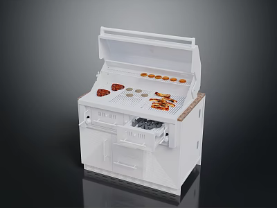 White Outdoor Grill With Multiple Grilling Areas Condiment Rack And Storage Cabinets 3d model