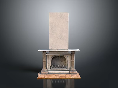 Traditional Stone Fireplace Interior Design With Mantel Firebox And Brick Base 3d model