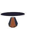 Modern Circular Table With Dark Top White Edge And Geometric Brown Black Base 3d model