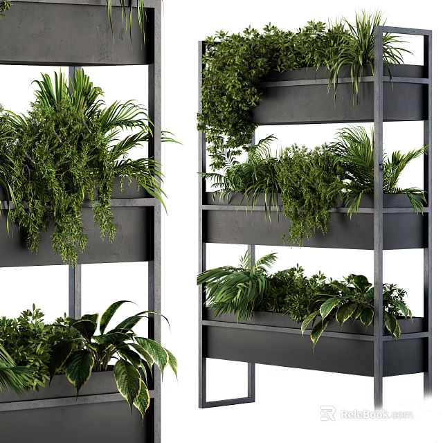 Decorative Multi layered Garden Planter With Lush Green Plants And Hanging Foliage 3d model 