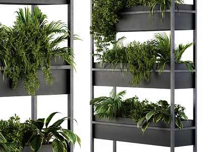 Decorative Multi layered Garden Planter With Lush Green Plants And Hanging Foliage 3d model